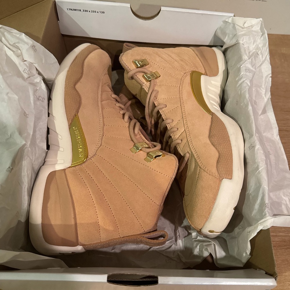 Jordan WMNS Air 12 Retro in Vachetta Tan and Metallic Gold
